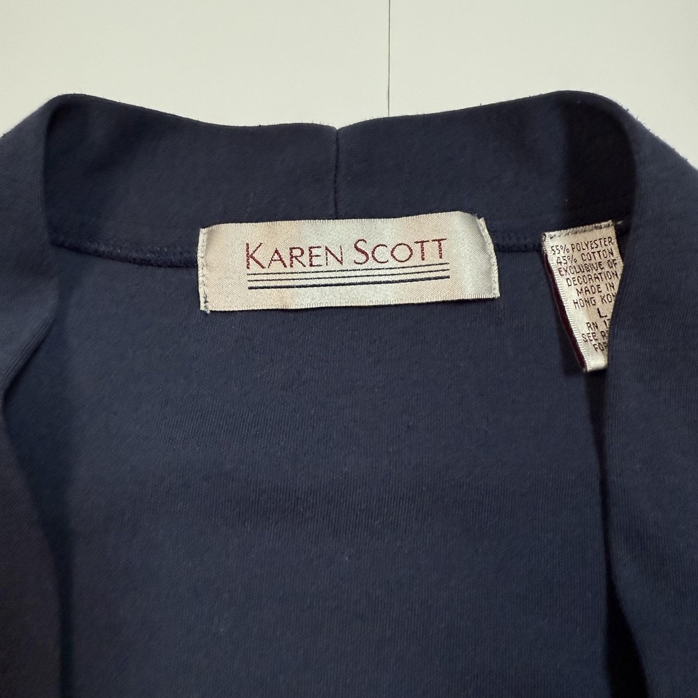 Vintage Karen Scott Sweater Cardigan Womens Large Navy Golf Embroidered 90s - Picture 4 of 7